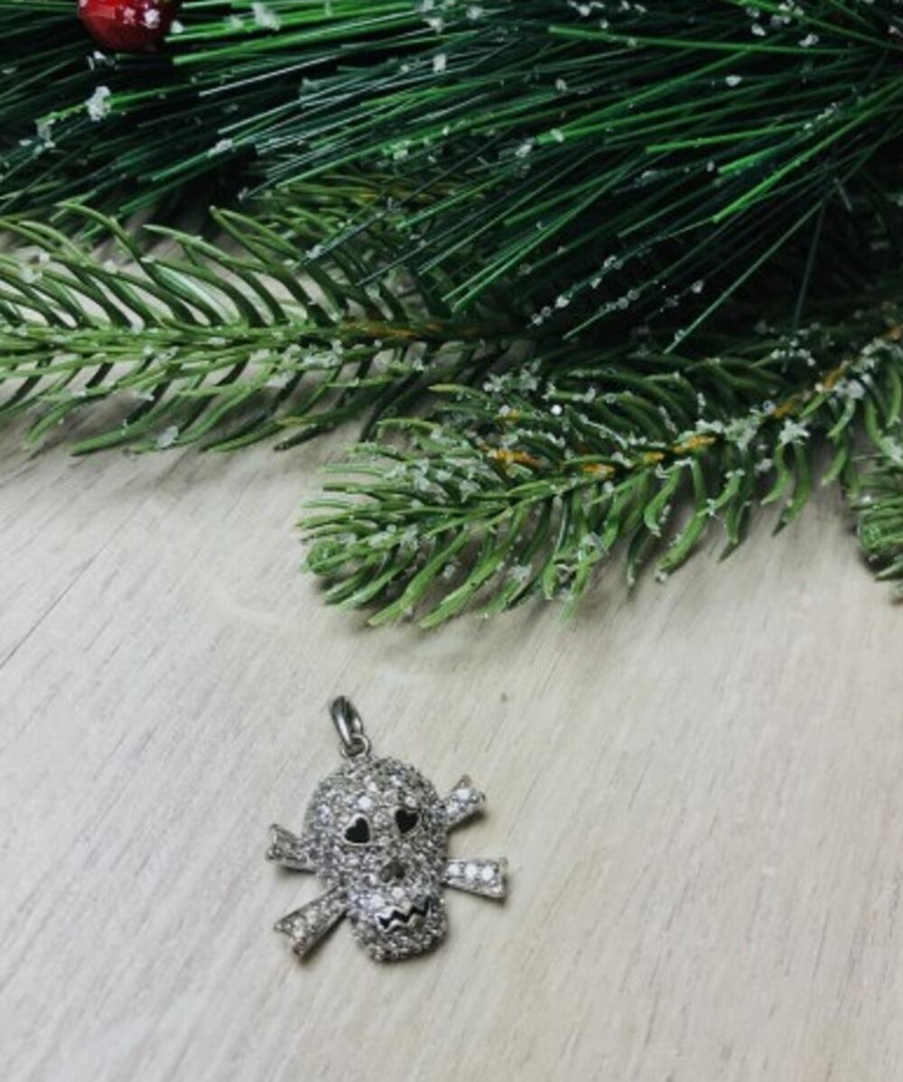 925 Sterling Silver CZ Skull Pendant